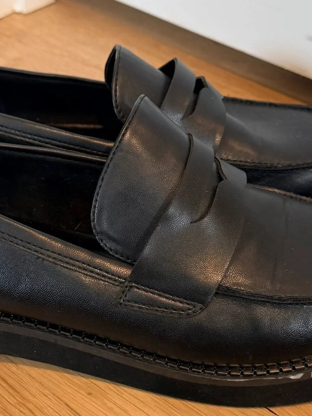 BCBGeneration Black Leather Platform Penny Loafers